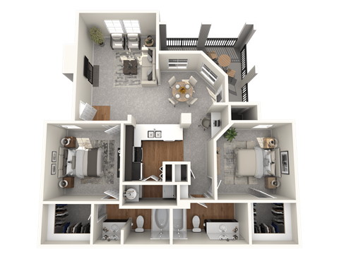 Floor plan for 2 beds, 2 baths, 997 sqft
